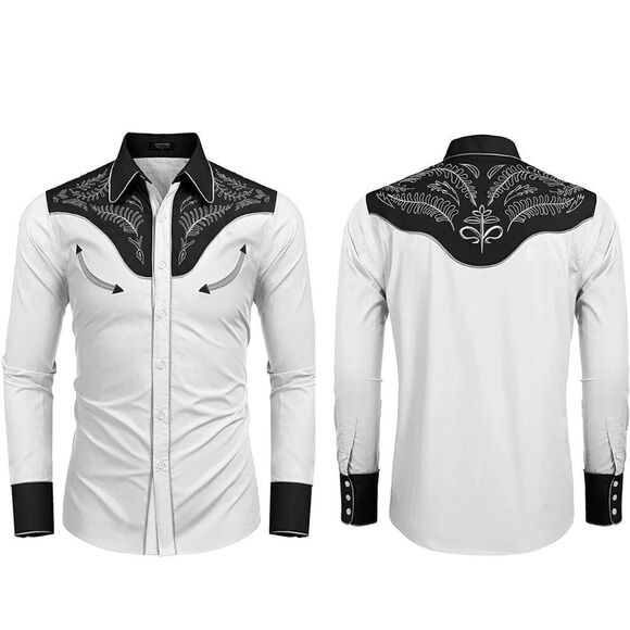 COOFANDY Western Cowboy Embroidered Long Sleeve Slim Fit Button Down Shirts S - Picture 2 of 11